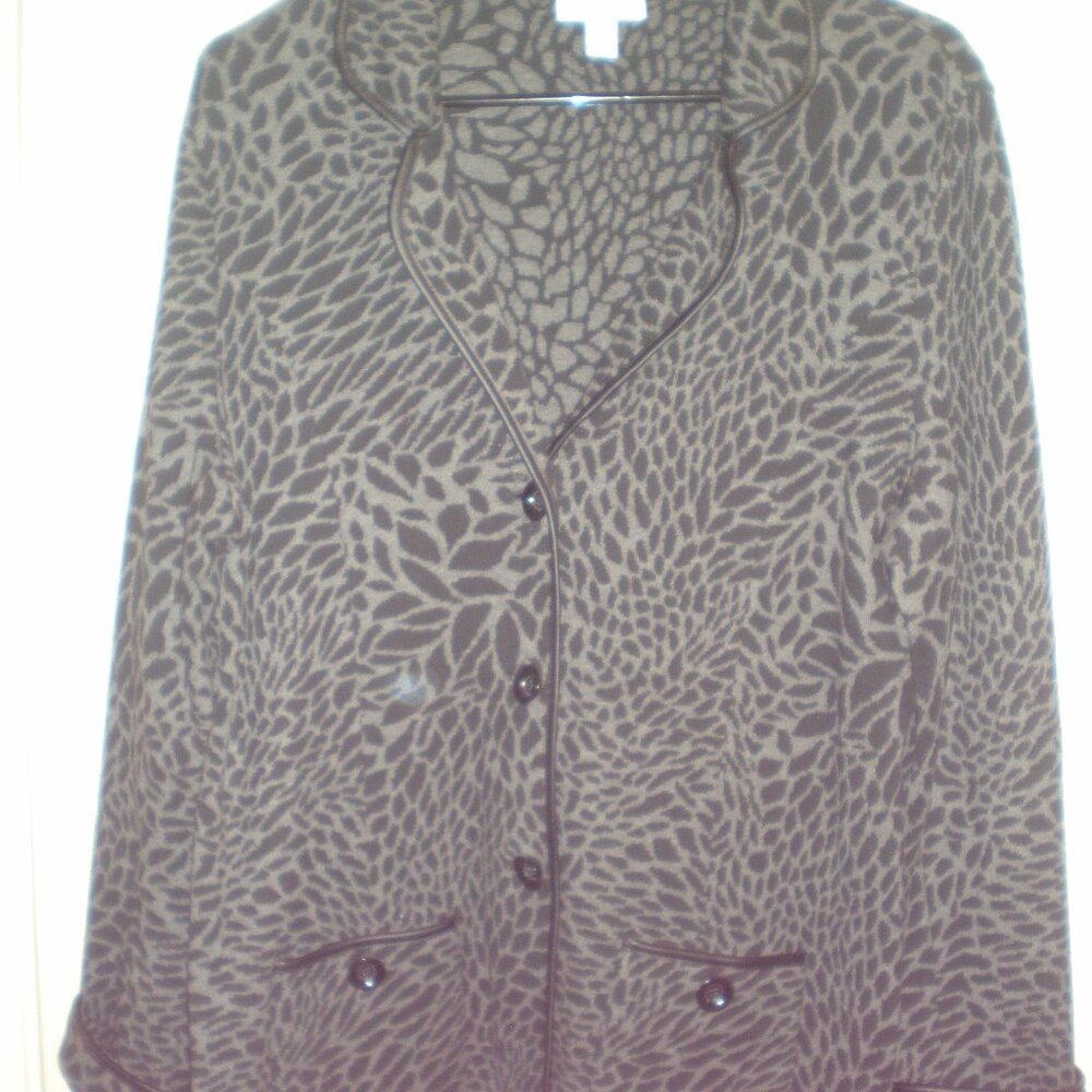 Women's Charter Club Gray/Black Blazer Leather Trim Size Large